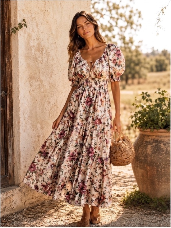 Anthropologie Dresses & Skirts - NWT Anthropologie Cotton The Somerset Puff Sleeve Floral Midi  Dress Size M